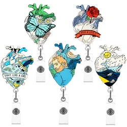Creative Doodle Heart Style Badge Reel Retractable Card Holder Nurse Exhibition Enfermera Name Card Accessories