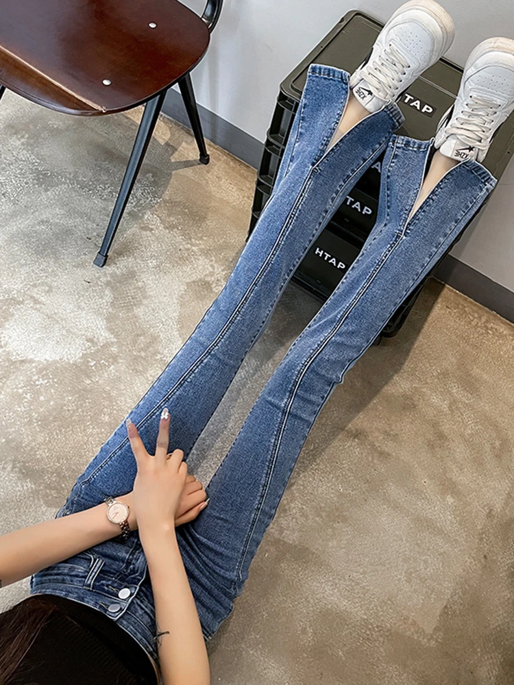 

Flare Denim Pants Summer Spring Women 2023 High Waist Split Bodycon Skinny Love Patchwork Streetwear Indie Black Jeans Pants