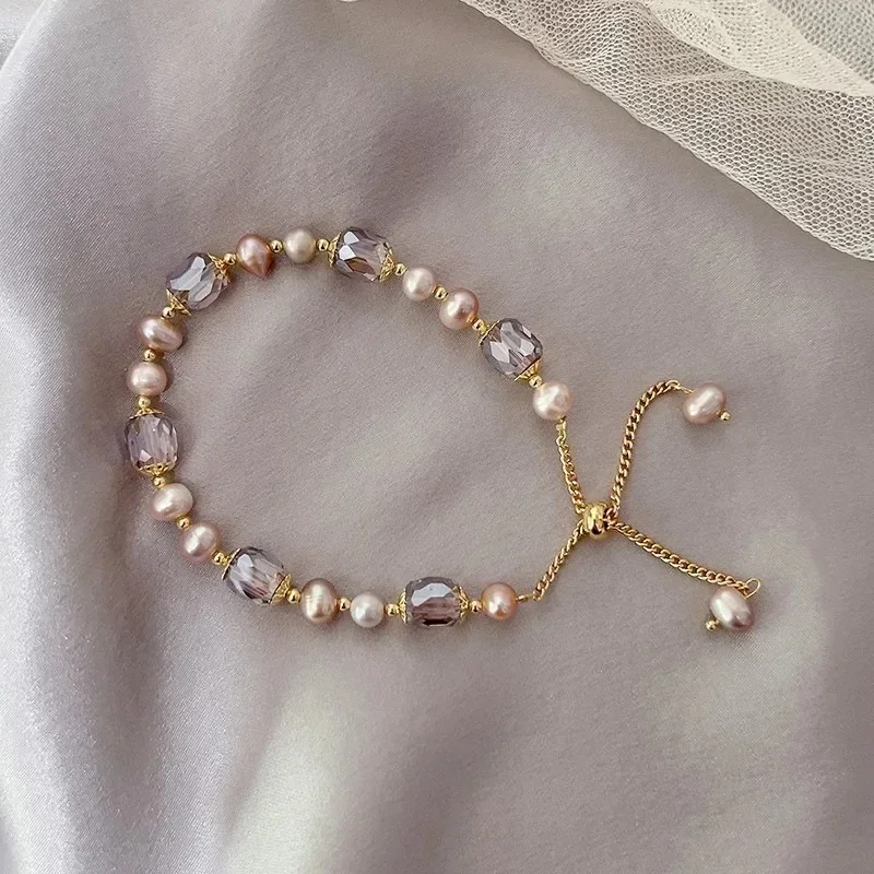 

*Fashion Elegant Imitation Pearls Bracelet for Women Vintage Adjustable Size Purple Crystal Bracelets Nice Girls Jewelry Gifts