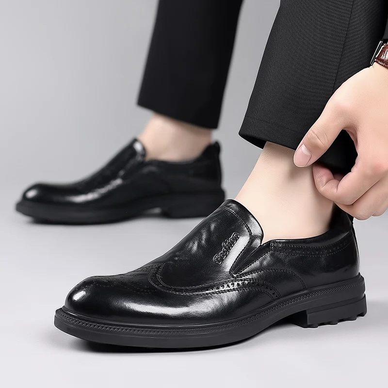 

Mens Brogues Leather Shoes Slip on Comfortable Casual Flats Fashion 2024 Breathable Dress Shoes Male Loafers Men Driving Zapatos