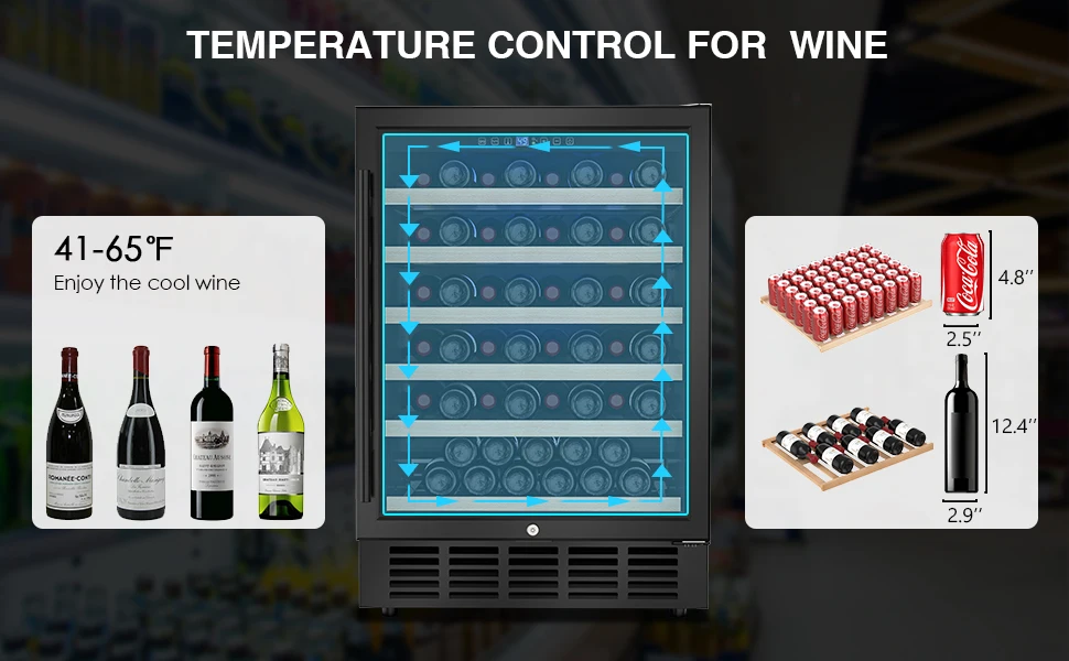 Description Picture 5 of item24 In Wine Cooler 51 Bottle Wine Refrigerator with Removeable Shelves & Blue Interior Light Wine Fridge, Built-in/Freestanding