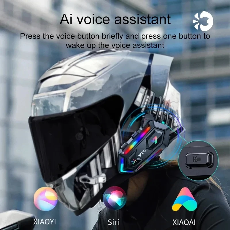 

Y20 Motorcycle Helmet Bluetooth Headset BT5.3 Handsfree Call Wireless Waterproof Headphone RGB Lighting Outdoor Music Player