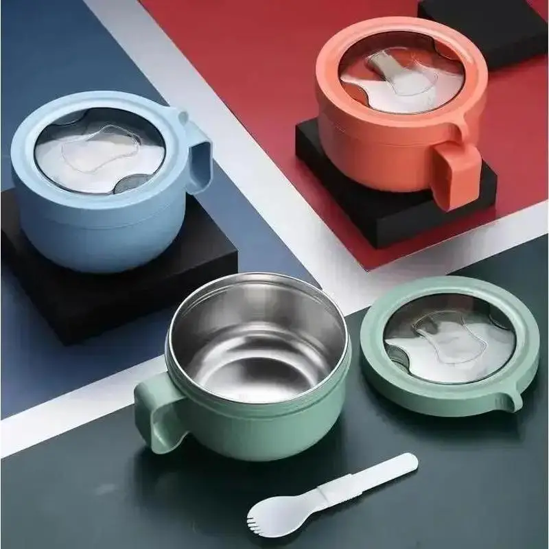 New 450ml Stainless Steel Food Insulation Bucket Portable Folding Tableware Student White-collar Lunch Box Sealed And Leak-proof