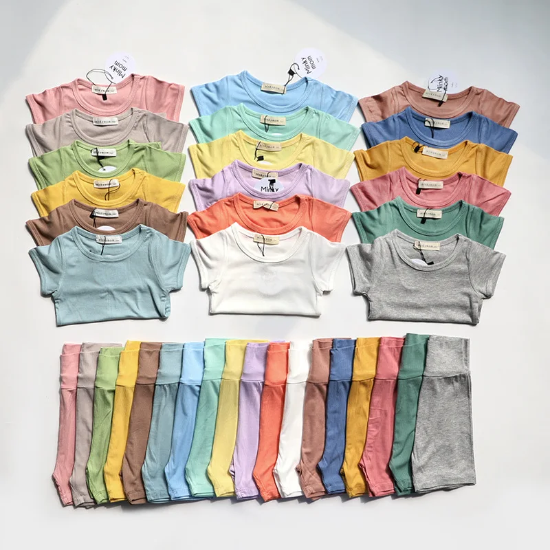 

Ribbed Striped Baby Clothes Set Summer Casual Tops Shorts For Boys Girls Set Unisex Toddlers 2 Pieces Kids Baby Outifs Clothing