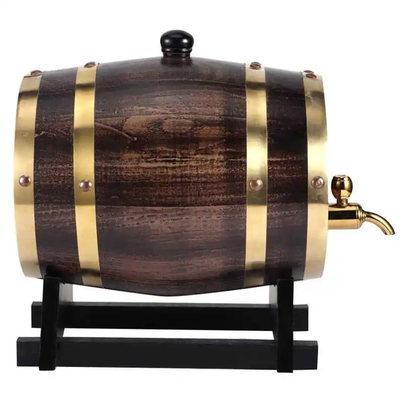 Wood Wine Barrel 3L Retro Striped Black Wine Brandy Whisky Barrel Oak Red Bucket Container with Faucet wine making tool wine barrel