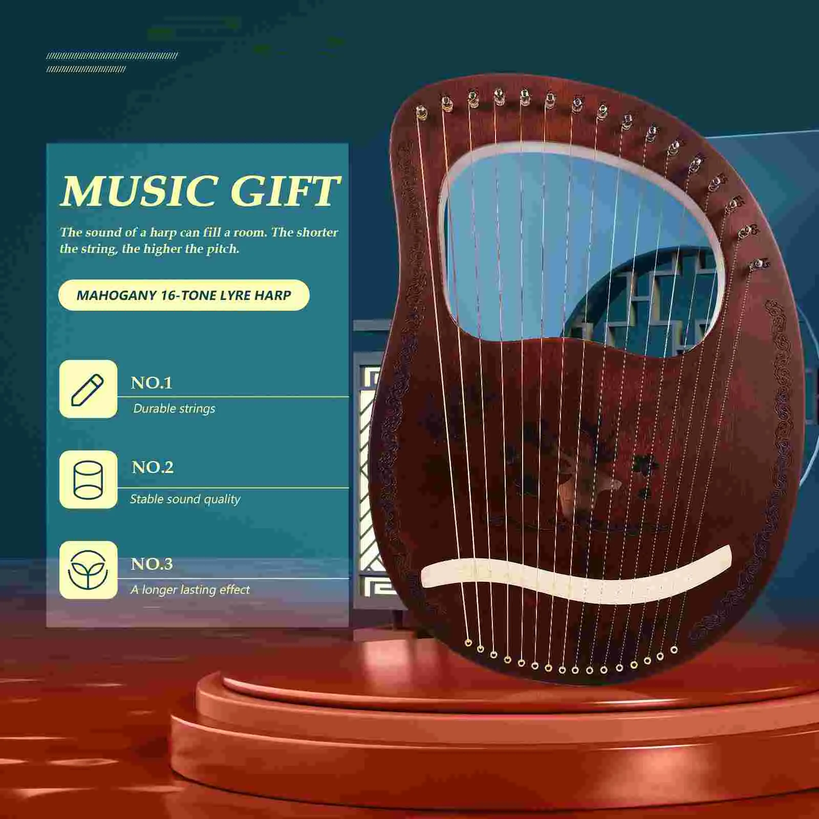 16 Pcs Handheld Harp Lyre Wood Crafts String Instrument Small Retro Musical Child Wooden Lyra Harp Classical