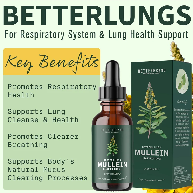 Mullein Drops Better Brand Lungs Mullein Drops for Lungs-Cleanse and Respiratory Support Powerful Mullein Leaf Extract for Bronchial