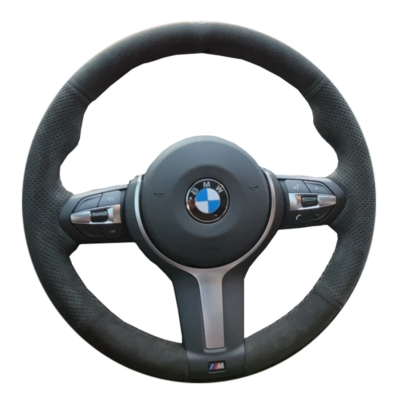 

Для BMW F80 M3 2015-2018 F87 M2 2016-2018 F82 M4 2015-2018 M5 2014-2017 DIY Черная замша Ручная крышка рулевого колеса автомобиля
