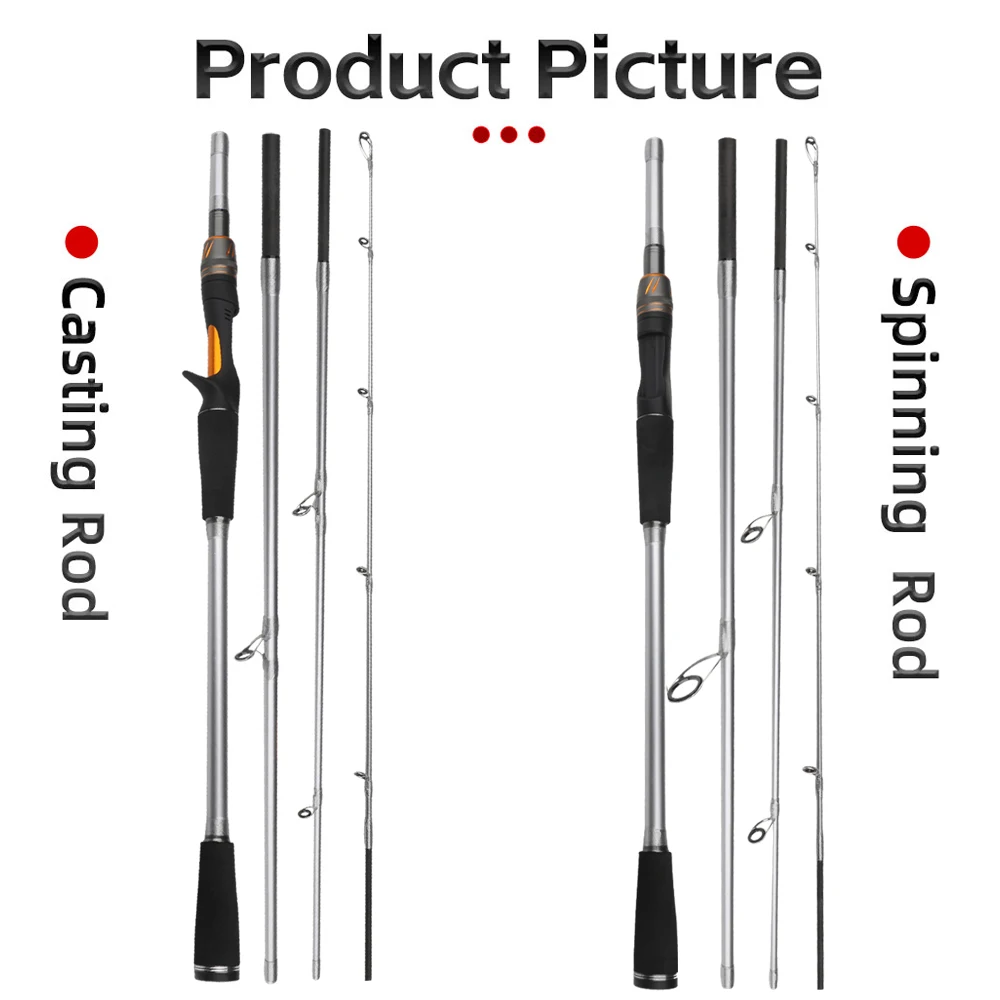 

4 Sections Lure Fishing Rod 1.8M 2.1M Spinning/Casting Fishing Pole MH Power Carbon Fiber Travel Rod Lure Weight 14-30g