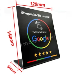 Programmable Acrylic NFC Stickers Table Stand - 13.56MHz Waterproof Google Review Card (White - S)