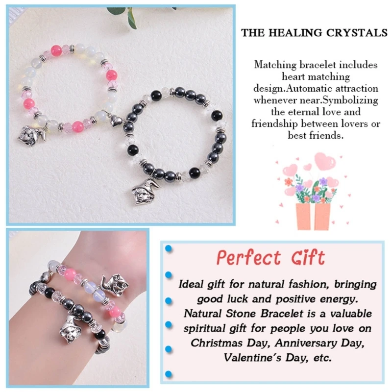 2 Pack Beaded Bracelet Couple Bracelet Pendant Bracelets Halloween Wrist Jewelry 3XUA