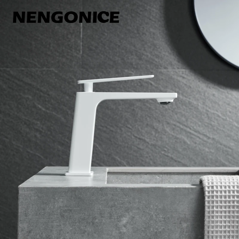 white Basin bathroom faucet basin mixer Tap Brass Washbasin Single Handle Single Hole Elegant Crane For Bathroom washbasins