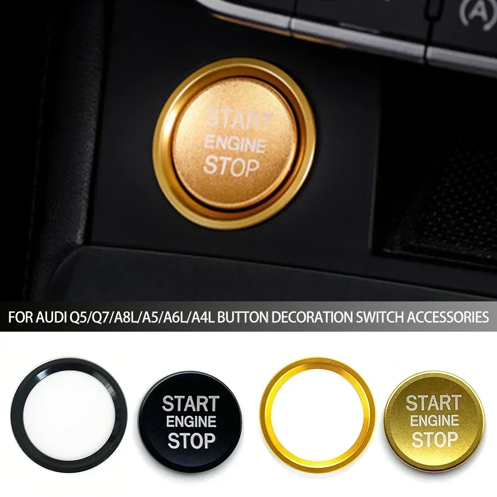 Car Ignition Key Ring Cover Audi A4 A6 A5 Q5 Q7 Engine Start Stop Sticker Decorative Switch Button Trim Accessories