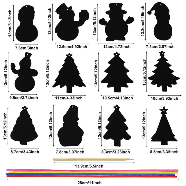 48Pcs Christmas Rainbow Scratch Paper Xmas Tree Snowman DIY Hanging Ornaments for Kids Gifts 2024 Navidad Party Decor Supplies 3