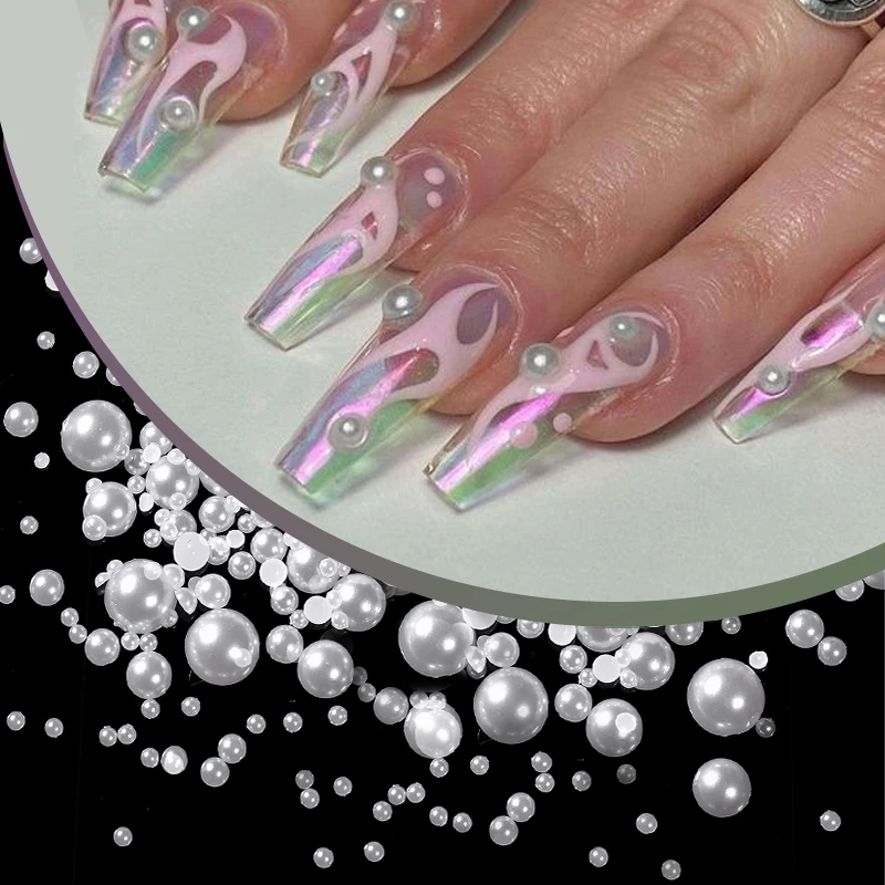 50/100/200Pcs Grey Pink Pearl Shape Nail Art Decorations 3D Flat Back Nail Charms For Art Flatback Beads DIY Nail Accessories 5