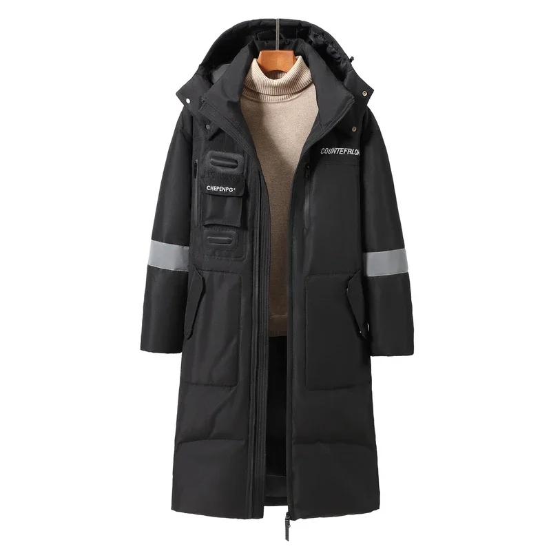 Winter X Long Cold Resistant Down Coat Men Winter Outdoor White Duck Down Jacket Coats Warm Streetwear Hooded Long Jackets