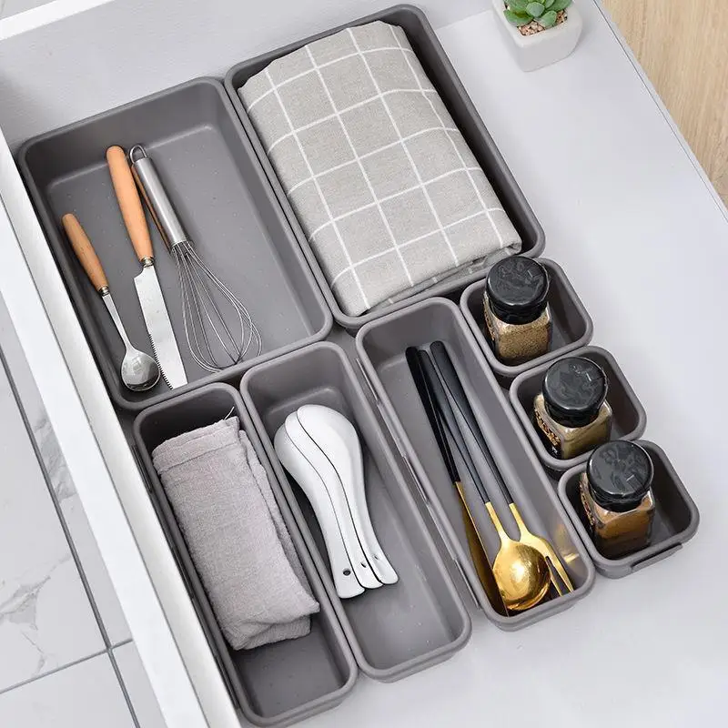 Home Kitchen Drawer To Store Supplies Multifunctional Plastic Compartmentalized Storage Box 8set Makeup Storage Organization Box