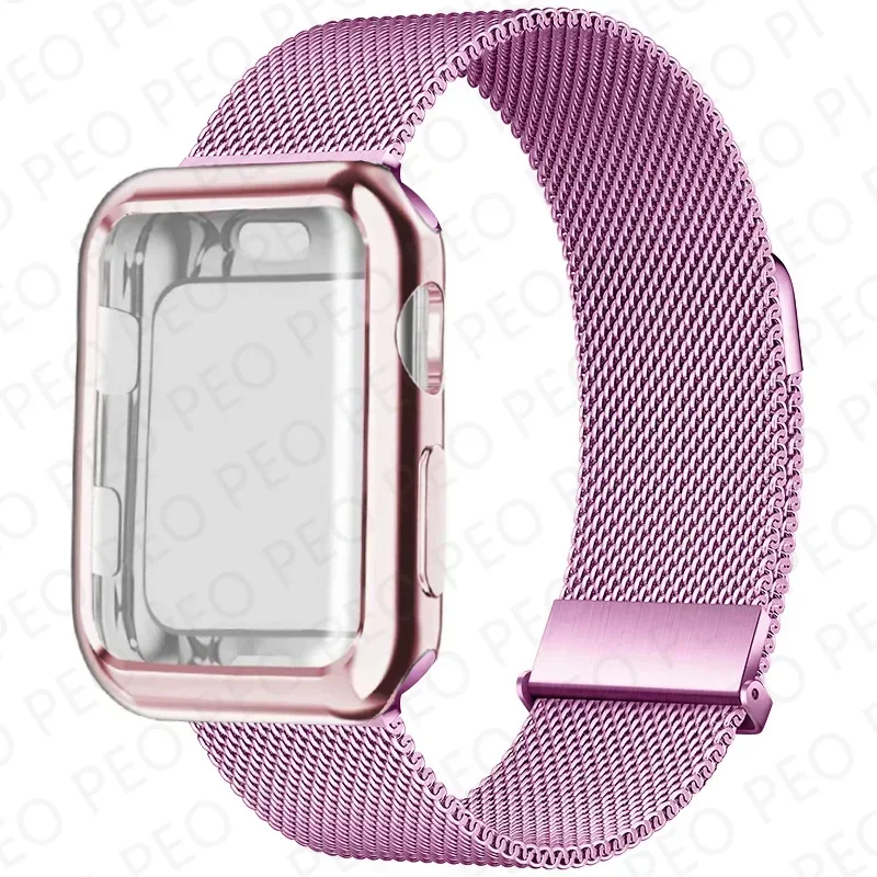 Sleek Metal Magnetic Loop Watch Band with Protective Case