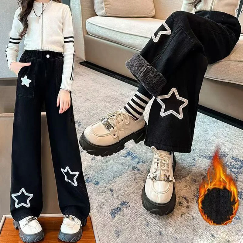 -20 °   الفتيات رشاقته بناطيل تدفئة المراهقين زائد المخملية الشتاء السراويل الأطفال مبطن امبسوول بنطال ذو قصة أرجل واسعة الاطفال ملابس جديدة