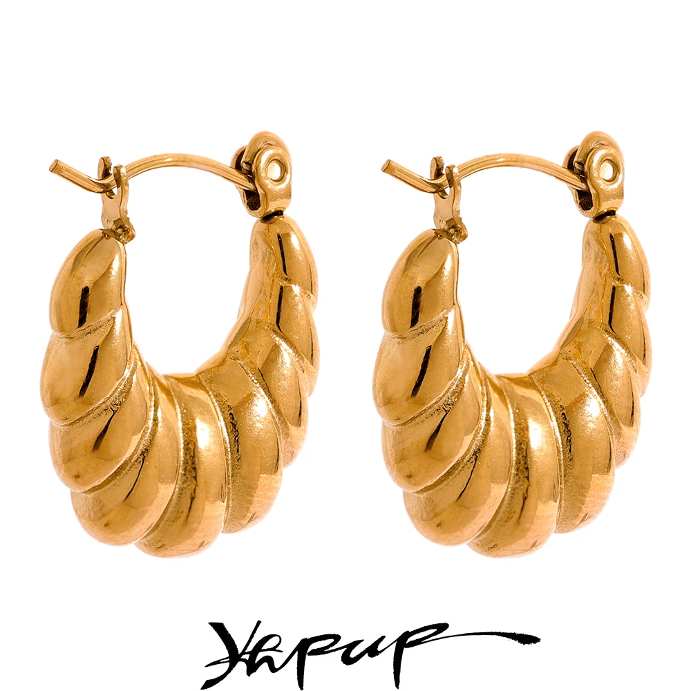 YhpupChicSmallStainlessSteelCroissantHoopEarringsWaterproof