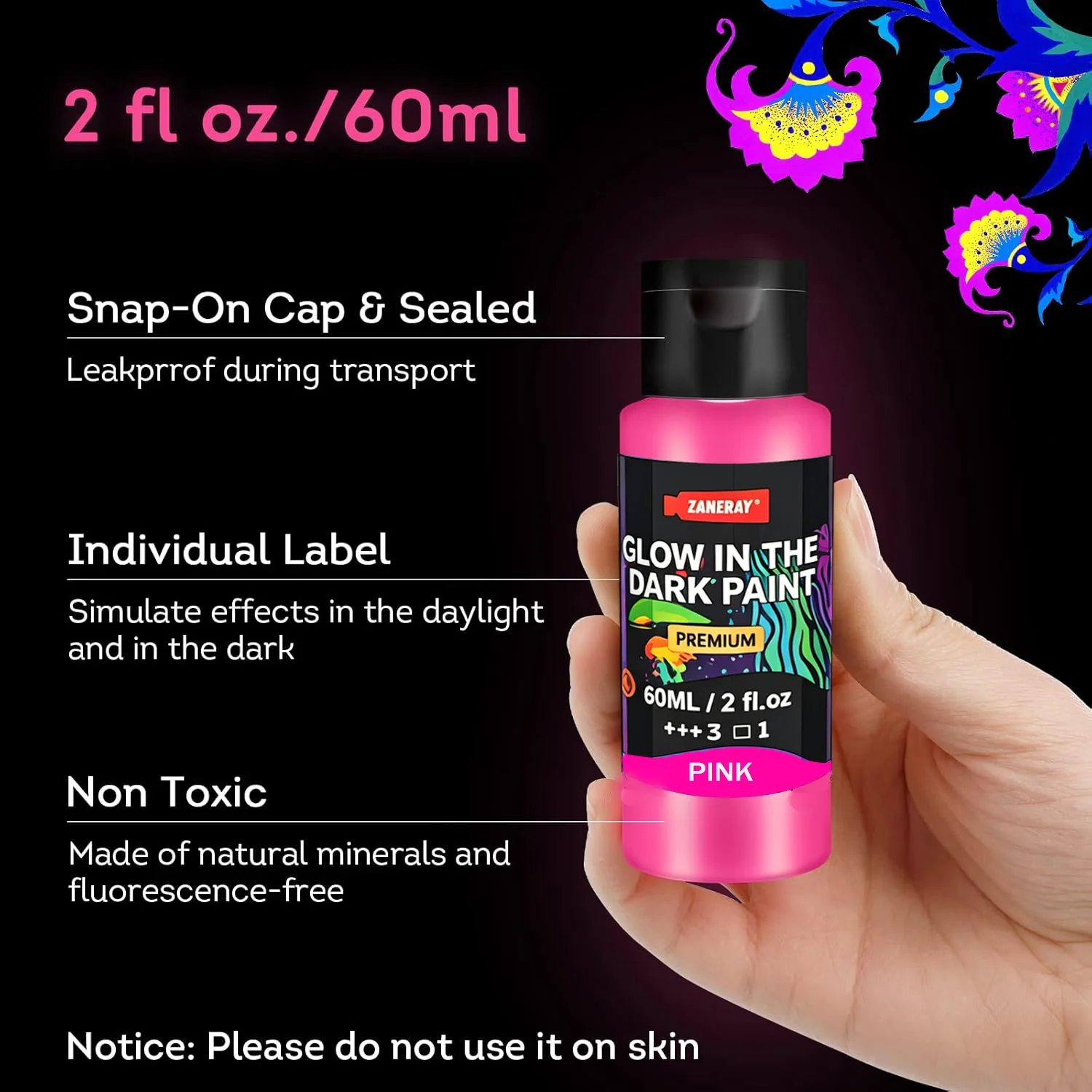 10색 60ml 야광 아크릴 물감 세트, 할로윈 DIY용 네온 발광, 형광 안료 미술 용품