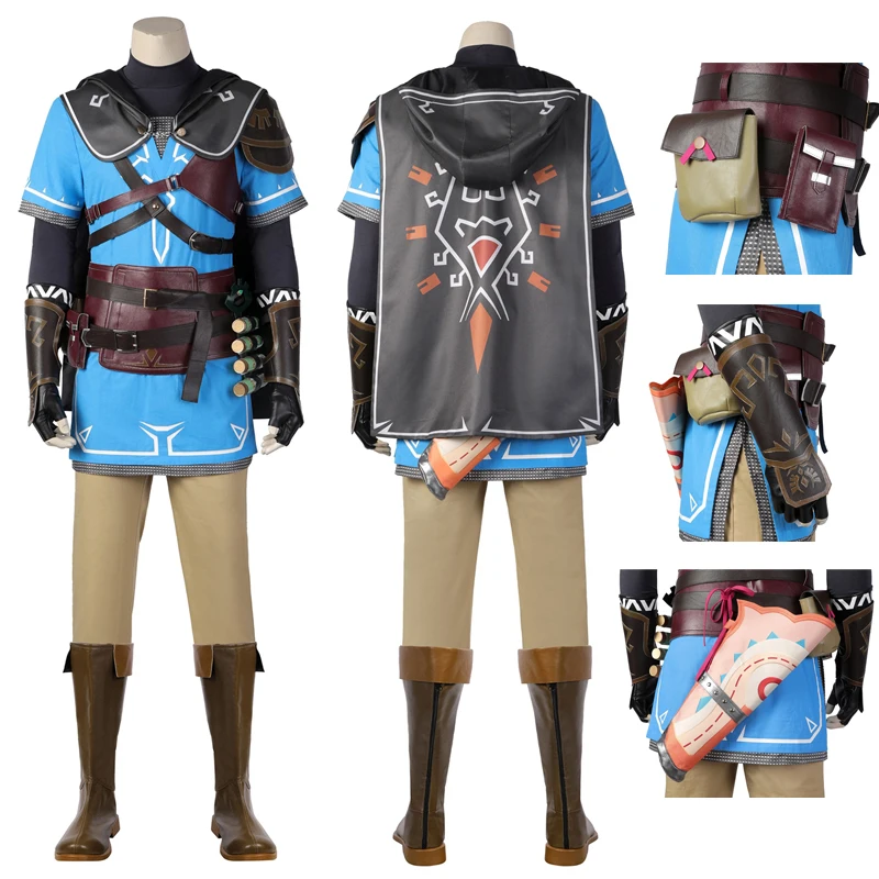 

Game Legend Hero Link Halloween Carnival Tears Outfit The Kingdom Costume Cosplay Adult Men Clothes With Boots And Cape Props
