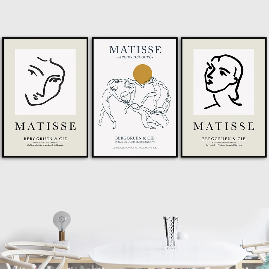 Wall Art Canvas Painting Matisse Abstract Lines Girl Face Coral Nordic Posters And Prints Wall Pictures For Living R