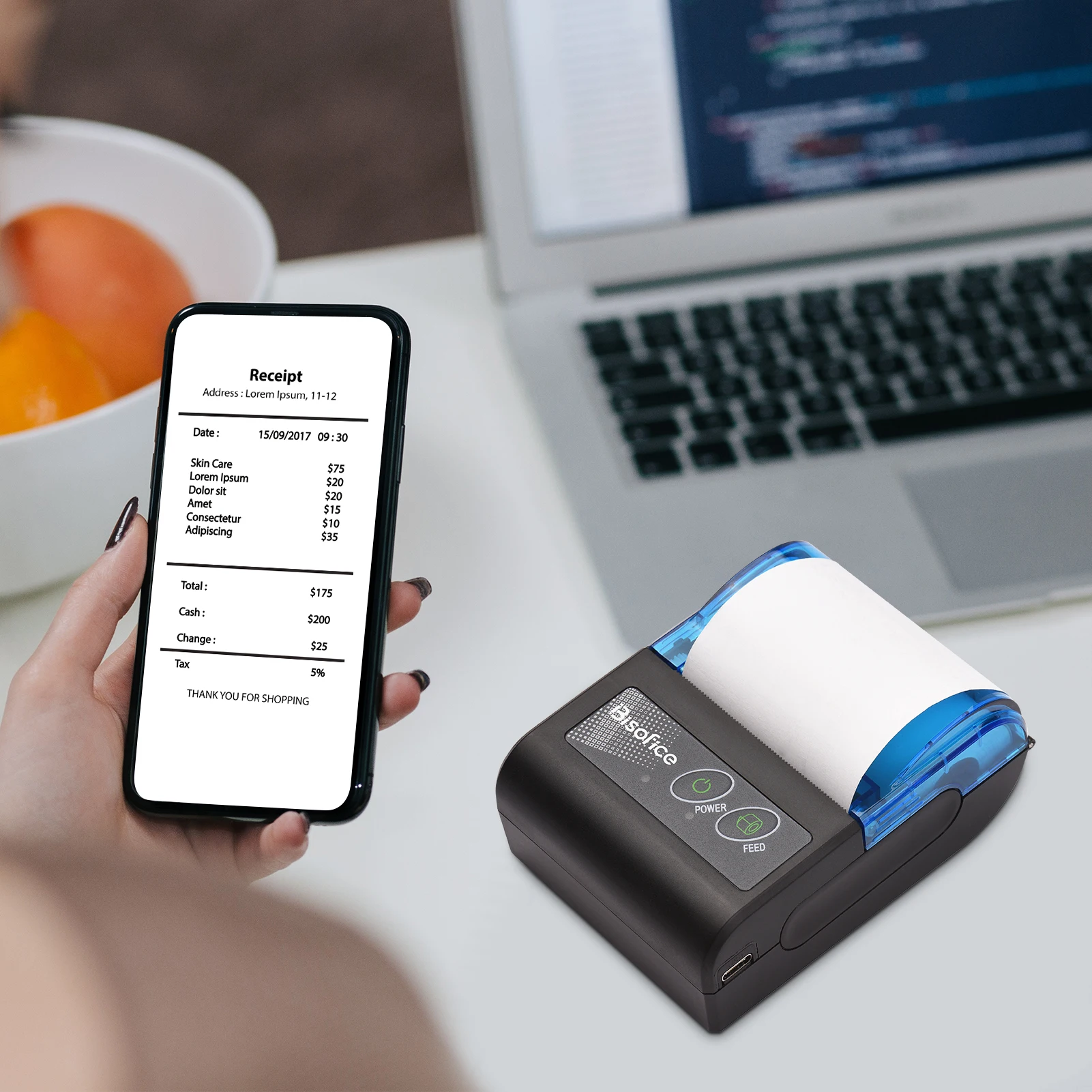 Bisofice Mini Thermal Printer Wireless USB Receipt Bill Ticket Printer with 58mm Print Paper Compatible with iOS Android Windows