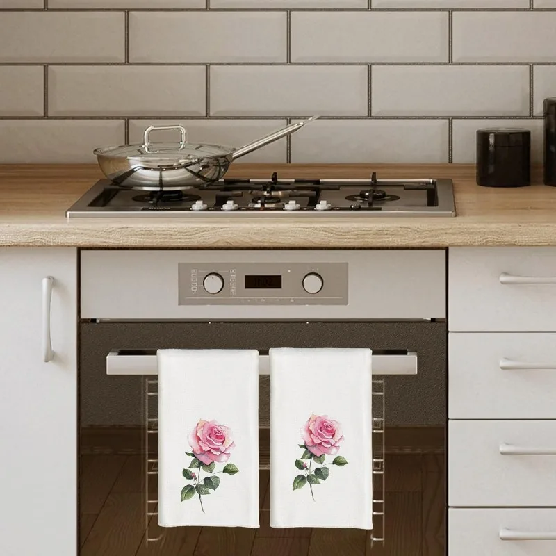 2 pieces pink rose microfiber hand towels shells corals absorbent kitchen dishwashing towels cooking
