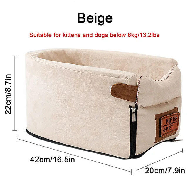 Siège Auto Pour Chien Beige 57x55x30 Cm – Caisse Transport, Lit, Banquette Arrière, Poche De Rangement, Installation Facile
