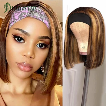 Highlight Headband Bob Wig Brazilian Human Hair Wigs With Headband For Women Straight Headband Bob Wig Human Scarf Wig