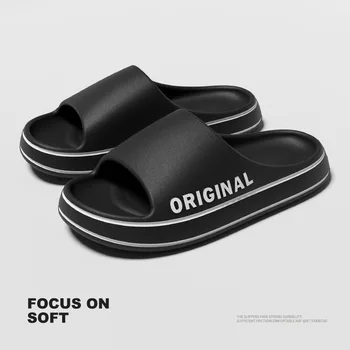 ⁦Shoes for Men Fashion Men Thick Sole Summer Beach Slides Bathroom Anti Slip Slippers Soft Sandals Ultra Light Letter Shoe⁩ – תמונה ⁦5⁩