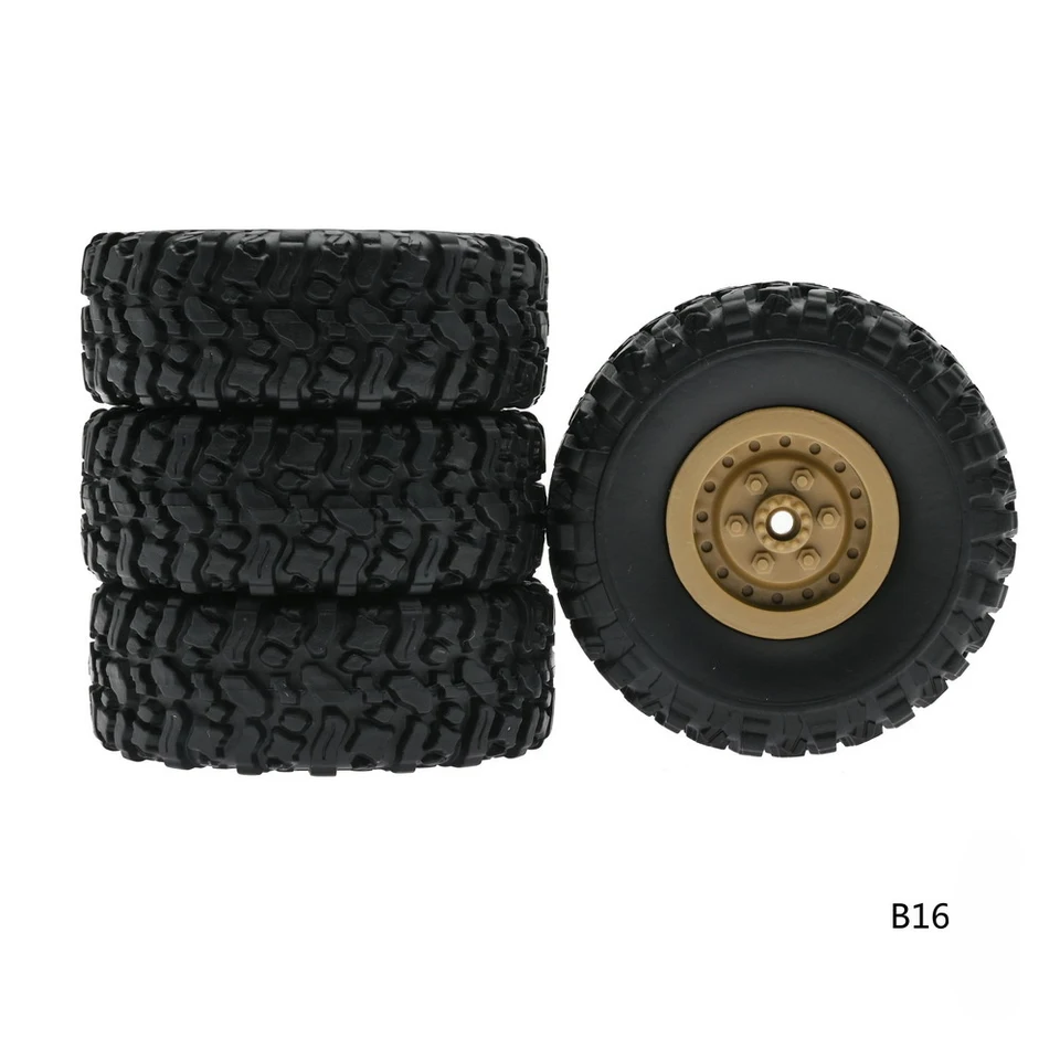 RC Car Tire & Wheel Set - 4PCS Black Rubber Anti-Skid Tires For WPL C-34 1/16 Scale 4WD Truck Model