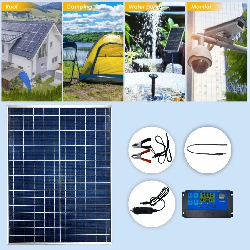 500W 1000W 12V Photovoltaic Solar Panel Power Bank Kit 100A Controller Solar Pla