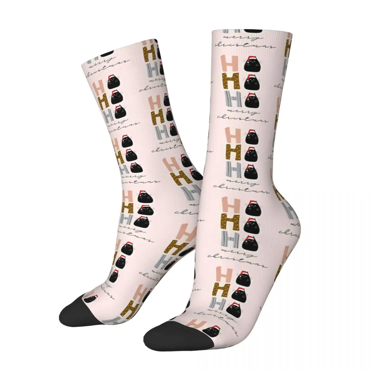 

Ho Ho Ho Merry Christmas Funny Suspicious Cats Socks Male Mens Women Winter Stockings Polyester