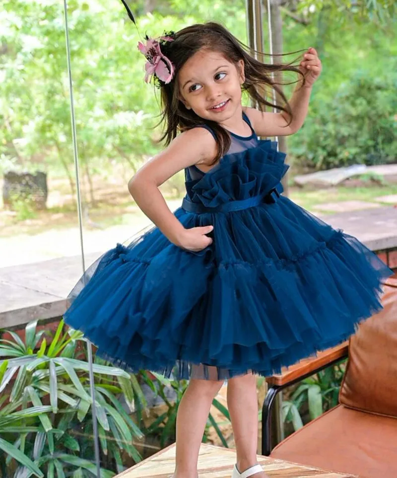

Handmade Pretty Girls Party Gown Knee Length Teens Layered Tulle Flower Girl Dress Christmas Gown