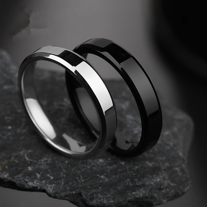 4mm Simple Smooth Women Rings Black Stainless Steel Men
