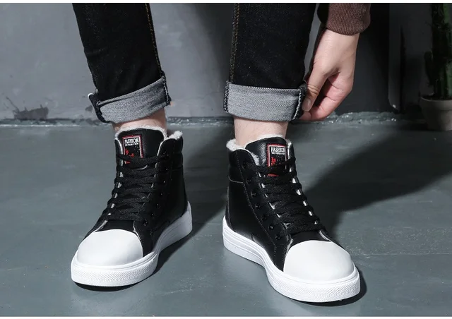 Hip Hop White Shoes For Men Winter High Top Leather Sneakers Male