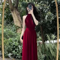 Elegant Black Off-Shoulder Sleeveless Women's Dress Summer New Style French Style Long Skirt Slit Waist-Cinching Gown