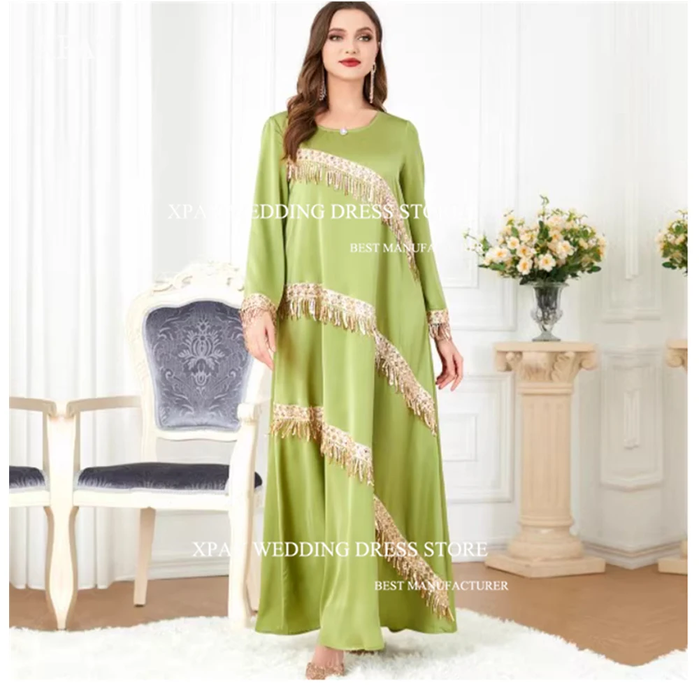

XPAY Elegant Loose Leisure Tassel Dresses Ankle-Length O-Neck Long Sleeves Dubai Arabic Women Prom Gown Evening Party Dress