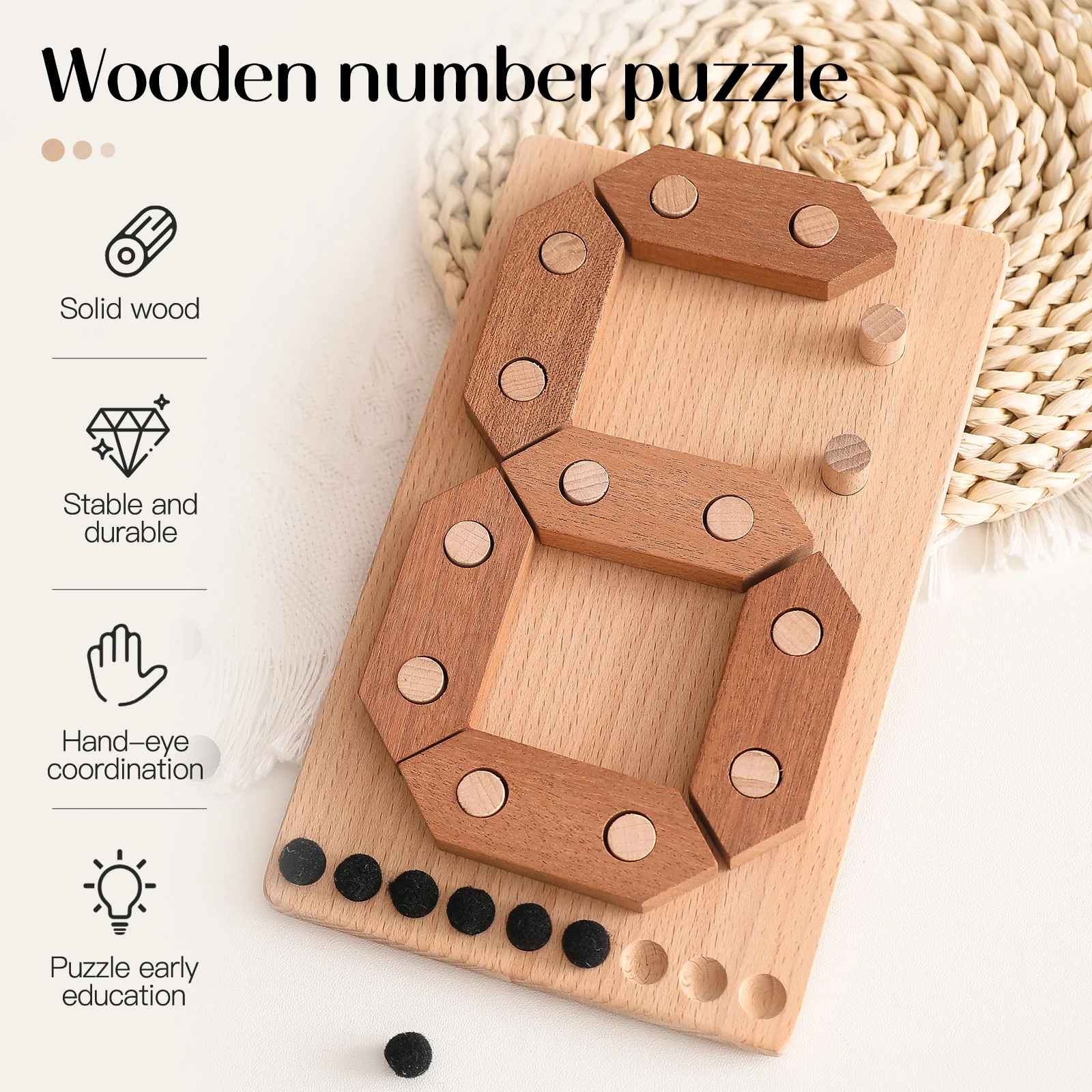

Wooden Digital 3D Puzzle Number Hand Puzzle Board Montessori Toys Early Learning Shape Cognition Board Develop Set for Toddlers