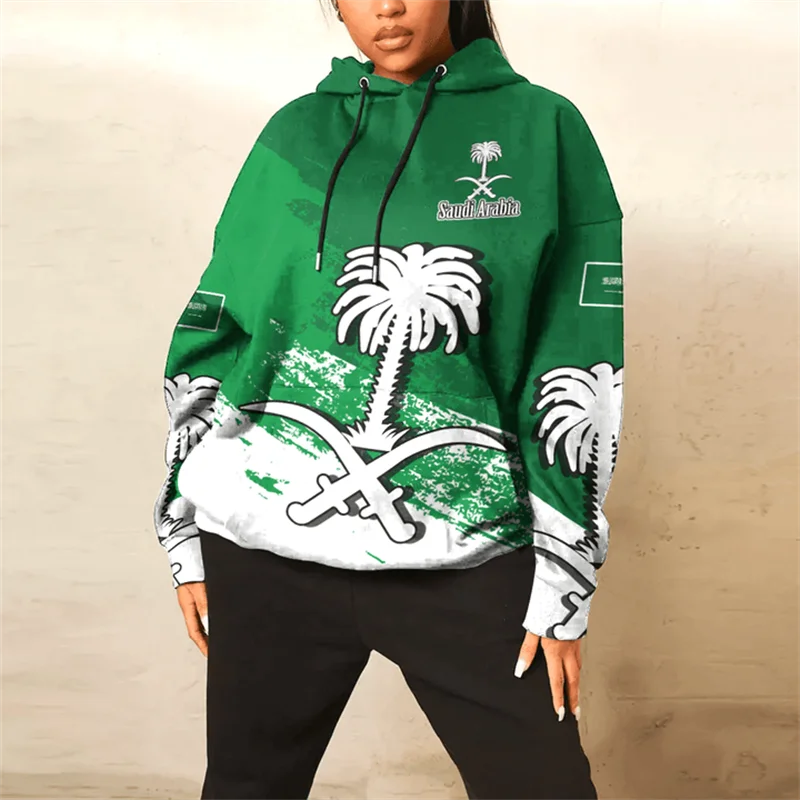 thumbnail image 1 of Sudadera con capucha con estampado de mapa y bandera de Arabia Saudita para hombre, ropa informal de uso diario, sudadera deportiva para niño, 1 of 4
