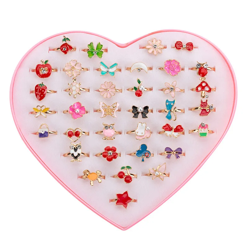 

5-36pcs/lot Children Cartoon Rings Candy Flower Animal Bow Shape Ring Set Mix Finger Jewellery Rings Kid Girls Toys Random Color