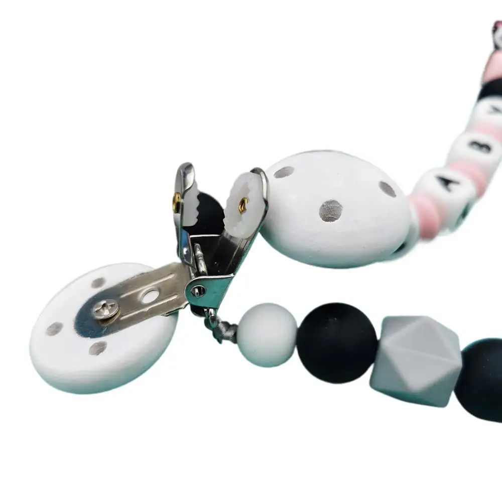 Panda Customized English Silicone Letter Name Baby Silicone Pacifier Clips Chains Teether Pendants for Newborn Kawaii