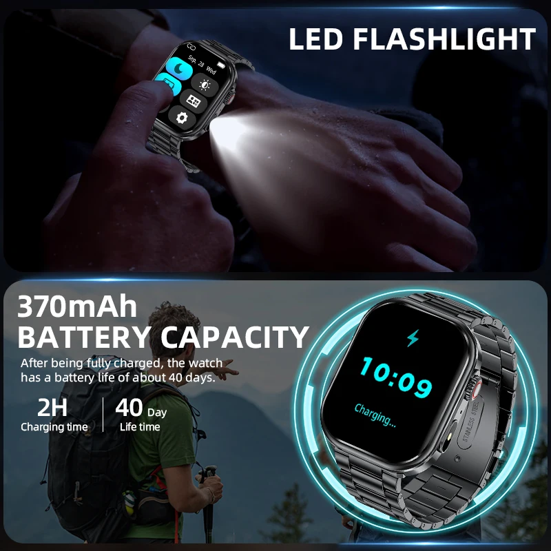 LIGE Smart Watch Men Women Flashlight 2.01” HD Display AI Voice Bluetooth Call Sports Watches Health Monitor Smartwatch Men New