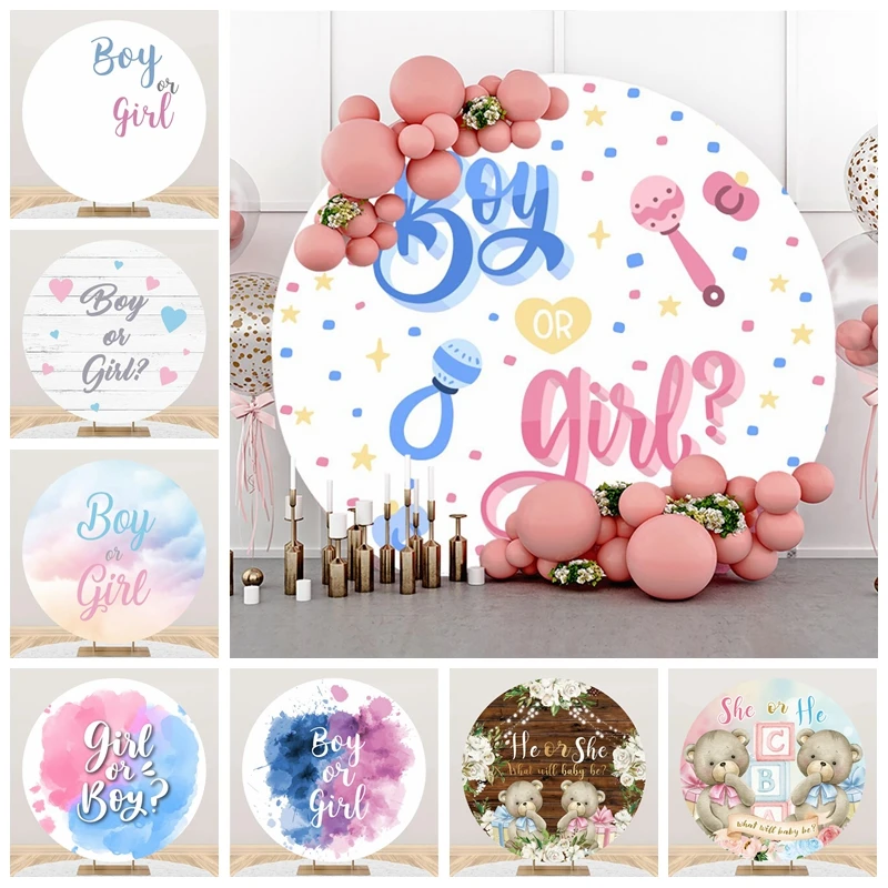 OERJU Gender Reveal Rund-Hintergrund 220 Cm – Pink & Blaue Ballons & Sterne, Für Baby-Shower, Fotoshootings & Partys
