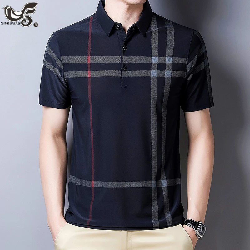 Polo Shirt Men high quality summer Ice silk Men's Short sleeved Streetwear polo shirt stripes