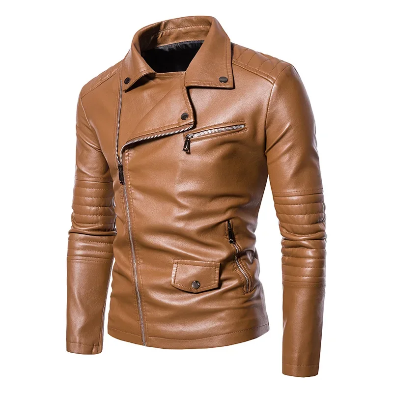 Men's Leather Jacket Winter Vintage Motorcycle Wash Men's Lapel European and American Men's PU Jacket Leather Jacket