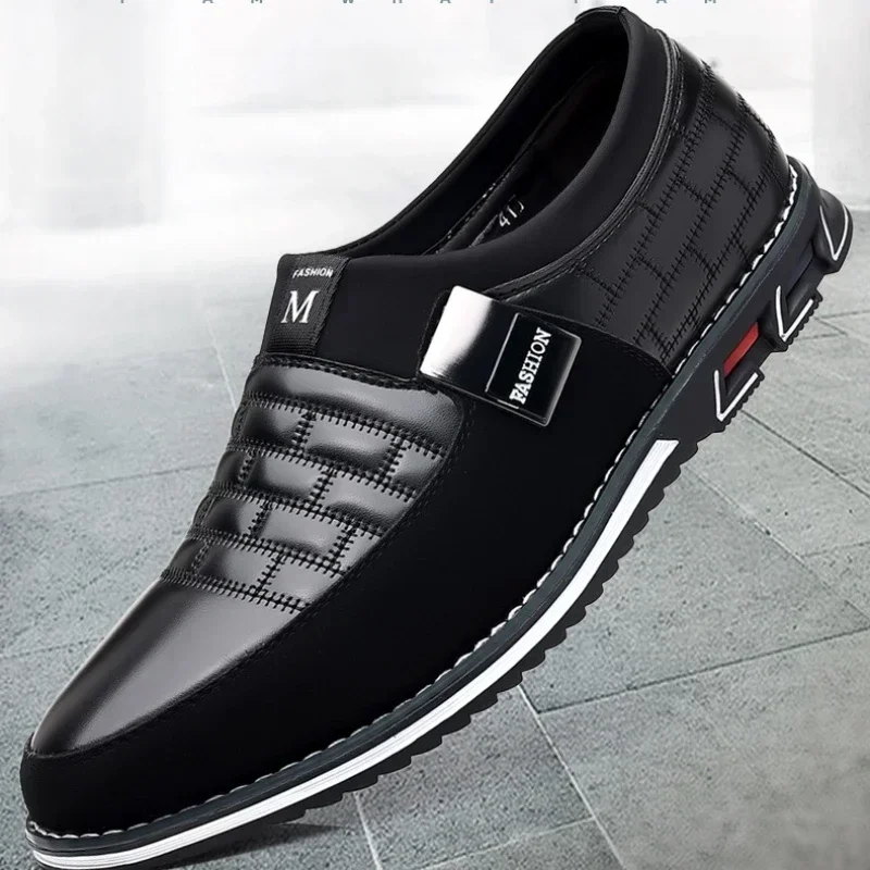 

Casual Men Shoes Classic Office Men Work Shoes Business Slip-On Sewing Leather Shoes for Stylish Soft-soled Men Dress Shoes