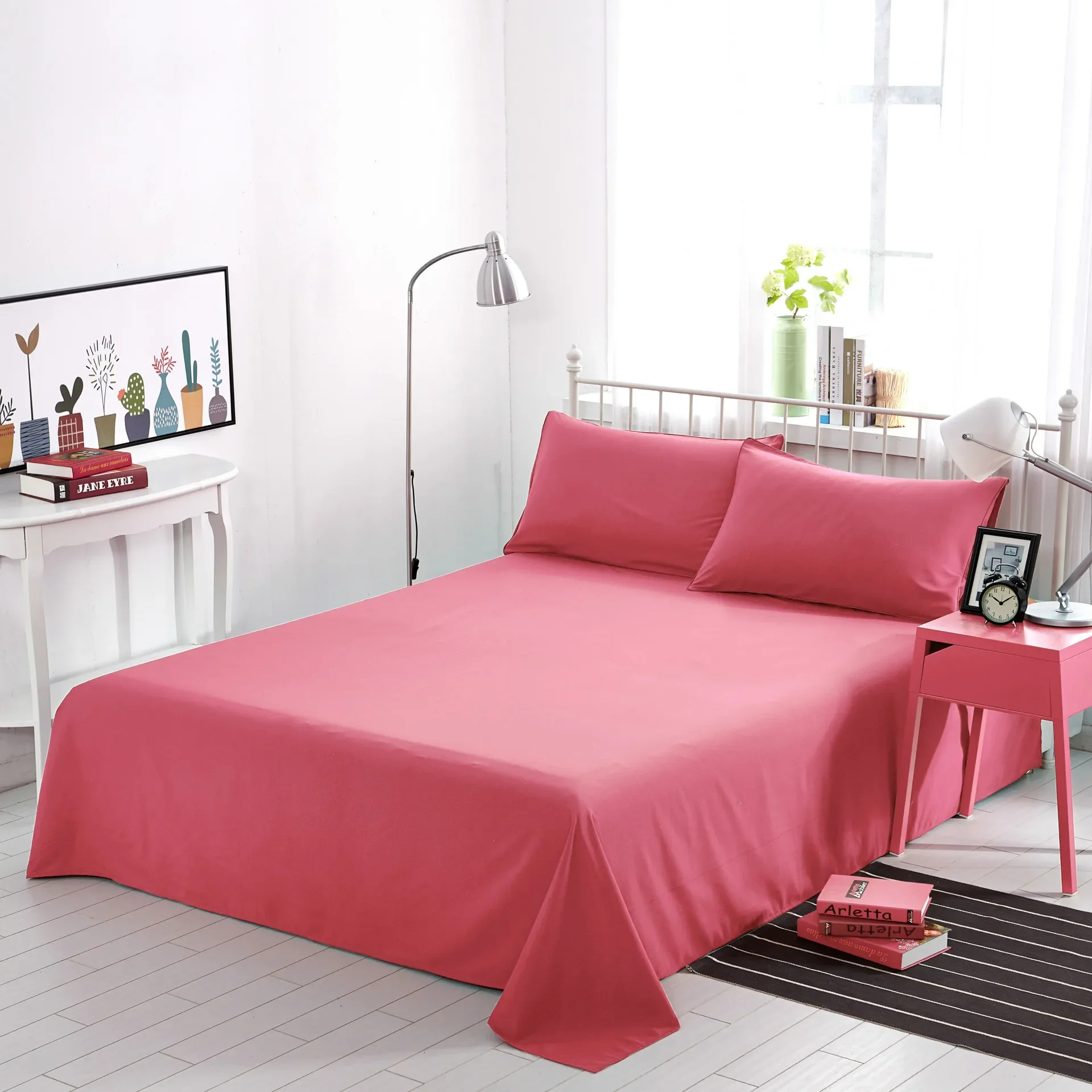 Bed Sheets Solid Flat Twin Queen Full Size Mattress Cover Simple Skin-friendly Non-slip Antibacterial Bedroom Comfortable Home 3